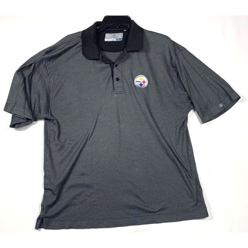 Cutter & Buck Men's Gray and Black Polo with Pittsburgh Steelers Patch